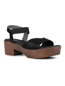 Inc.5 Women Black Party And Club Wear Embellished Round Platform Heel Sandals Euro-38