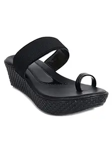 AJANTA Womens Black Fashion Sandal