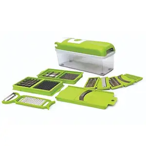 EVOZA 10-in-1 Multi-Purpose Kitchen Slicer Set with Storage Container, Stainless Steel Blades, 27 x 12 cm, Green