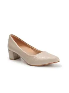 Carlton London Women Beige Stylish Slip-on Pump Shoes with Block Heels, Pointed Toe for Party and Formal Occasions (36)