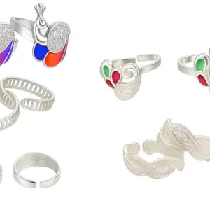 Pure silver Shuddh Chandi zigzag, Turkish choti peacock mor Mayur toe ring bichhiya for girls women (Bichhiya 5)