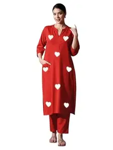 RAJEE TRENDS Women's Cotton Embroidered Straight Kurti with Pant Set