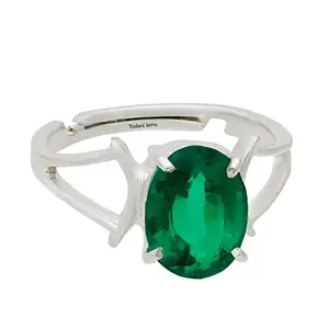 TODANI JEMS 4.25 Ratti 3.60 Carat Natural Panna Emerald Adjustable Silver Ring With Lab Certificate