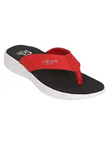 Carlton London Women's Sandal, Red-Black, 5