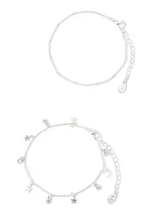 Accessorize London Women's Silver Star And Disc Anklets Pack Of 2