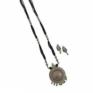 Swaroop Designer Silver Plated Black Beads 30 inch Long Oxidised Designer Women Mangalsutra-Topi