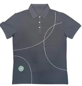 Men's Golf Polo Shirt,Black with Curved Line Design, Short Sleeve (in, Alpha, XL, Regular, Standard, Black)