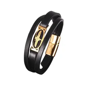 MEENAZ Leather Bracelet for Men Black Bracelet for man boys Magnetic Clasp multistrand Mens Beads Gold Bracelet Bracelets for Man Stylish Combo Silver Stainless Steel Birthday Gift Anniversary Husband