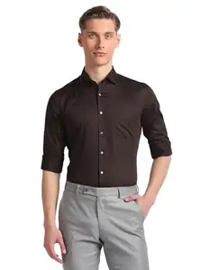 Arrow Men's Solid Slim Fit Shirt (ARADOSH0790_Brown