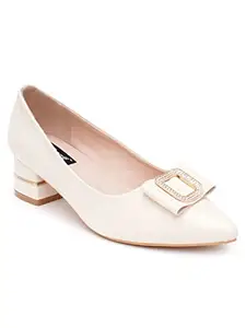 SHERRIF Women's Cream Block Heel Pumps (35EU)