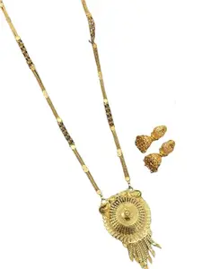 Elite Antique Finish Mangalsutra Set for Women's with Temple Style Pendant & Filigree Jhumkas | Perfect for Sarees & Lehengas