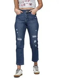 SHOWOFF Women's High-Rise Navy Blue Highly Distressed Jeans-IM-9930_NavyBlue_32