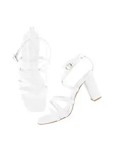 The White Pole Block Heel Chunky Heel Sandals Light Weight Comfortable & Trendy Strappy Party Heels for Girls & Women