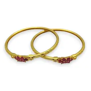 HKG Art Jewellery Gold Plated Bangle Bracelets for Girls | Copper Bracelets Set of 2 For Party and Wedding (Large)