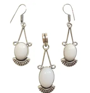 ADINATH GEMS AND STONE White Opal Pendal Set, Top Set, stone original, (Indian) jewellery for women| Opal pendant set | Certified Mines from (Madhya pradesh) (Style 8)