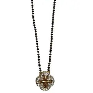 RAGHUNATH Sales Traditional Golden Flower Pendant Mangalsutra With Black Bead Chain For Women