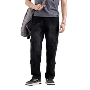 WROGN Men's Cotton Cargo Jeans | Utility Multi-Pocket Design | Loose Fit