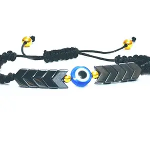 ASTROGHAR Evil Eye Hematite Crystals Lucky Charm Protection Adjustable Bracelet