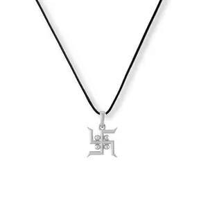 A AKSHAT SAPPHIRE 92.5% Pure Sterling Silver Spiritual Swastik Symbol Locket with Black Thread |Pendant for Kids & Woman | Rakhi Gift for Sister or Brother