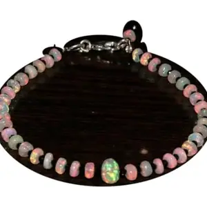 RRJEWELZ Natural Ethiopian Fire Opal 3-5mm Rondelle Shape Smooth Cut Gemstone Beads 7 Inch Silver Plated Clasp Bracelet For Men, Women. Natural Gemstone Stacking Bracelet. | Lcbr_02606