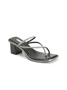 ELLE Women's Slip On Heel Sandals,Colour-Black, Size-UK 7