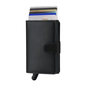 Trimurti Unisex Leather Wallet with pop up Card Holder Super Slim Black