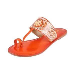 Metro Women Orange Kolhapuri Leather Chappal UK/3 EU/36 (32-642)