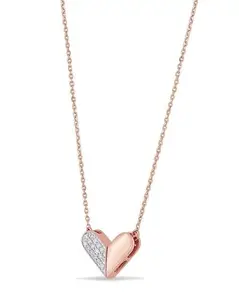 Two-Tone Heart Pendant Necklace, Rose Gold and Diamond, Chain Length 45 cm