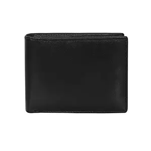 J.K LEATHERS Men's Genuine Leather Bifold Wallet-Multiple Card Slots ID Window with Coin Pocket-Black Leather Wallet