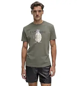 RINO7 Men’s Premium 240 GSM Heavyweight 100% Cotton East Side Graphic Printed T Shirt | Regular Fit Round Neck Casual Streetwear Luxury Fit Trendy & Stylish Tee for Men