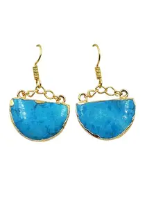 Gemstone Howlite Turquoise Earring For Women & Girl 18k Gold Filled Electroplated Dangle Hook Earring Handmade Half Moon Shape Earring