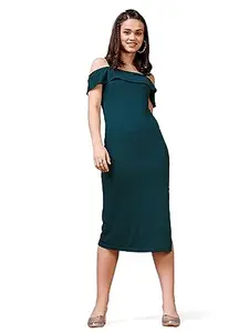 PURVAJA Women’s Bodycon Below Knee Length Dress (Nova-015-Pine_Blue_XX-Large)