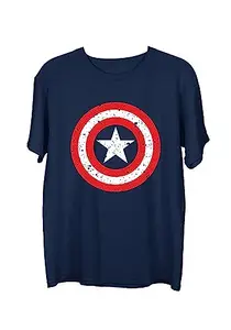 Wear Your Opinion Men's S to 5XL Premium Combed Cotton Printed Half Sleeve T-Shirt (Design : Grunge Shield Captain America,Navy,X-Large)