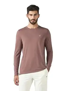 TECHNOSPORT Men's Polyester Slim Fit Self-Design Long Sleeve T-Shirt with Double Cool for Gym, Sports and Regular Use