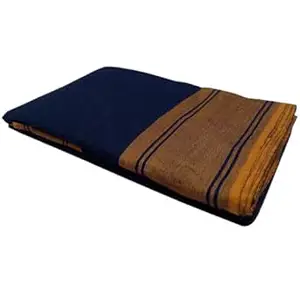 Anka's Handmade Bharatanatyam & Kuchipudi Dance Practice Cotton Saree (Navy Blue With Gold Colour Plain Border)
