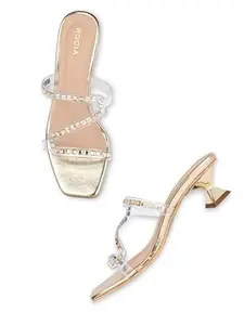 ROCIA By Regal Gold Women Diamond Embellished Kitten Heel Sandals