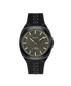 BOSS Walker Qtz Basic Calendar Olive Green Tonneau Dial Men's Watch|Black Silicone Material|Black Color Band - 1514140