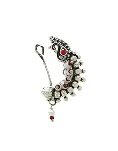 ANURADHA PLUS® Silver Finish Flower Styled Clip On Nose Pin| Marathi Nath for Women & Girls [Press On] (NATHIYA-2)