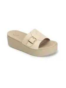 ELLE Women's Fashionable Strapless Comfartable Sandals Colour-Cream, Size-UK 5