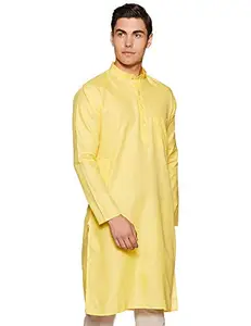 Royal Kurta Mens 100% Cotton Straight Kurta Light Yellow