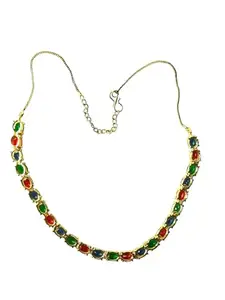 Fashion Jewelery set with necklace and earrings for women and girls (Red, blue, green and white zircon stones)