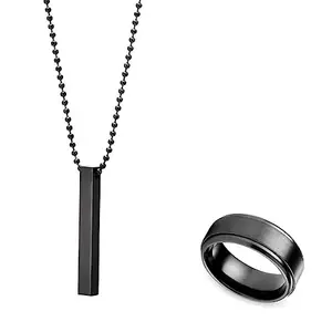 Soni Jewellery Combo Of Black Titanium Finger Ring With Cuboid Rectangle Neck Pendant For Boys And Men (Pack Of 2) d-8