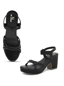 XE Looks Women's Black Wedge Sandals | Elegant Braided Strap Design with Cushioned Footbed | Lightweight Heels for Comfort & Style Sandals For Girls & Women