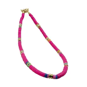 GLAMZIND FASHION Glamzind Bohemian Heishi Beads Necklace for Women - Perfect for Layering & Statement Looks - Handcrafted Boho Chic Jewelry Accessory (Hot Pink)