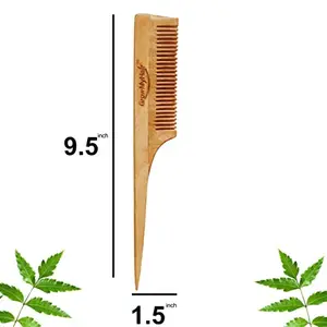 GrowMyHair Neem Wood Comb Anti-Bacterial Anti Dandruff Comb for All Hair Types, Promotes Hair Regrowth, Reduce Hair Fall (Long Tail Thin Tooth)