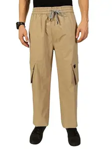 Thomas Scott Men Smart Loose Fit Cargo Trousers(TSB061_Beige_34)
