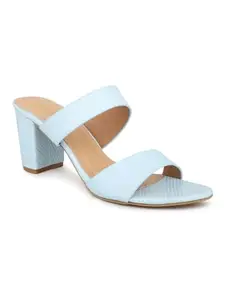 INC.5 Women Blue Textured Open Toe Block Heels