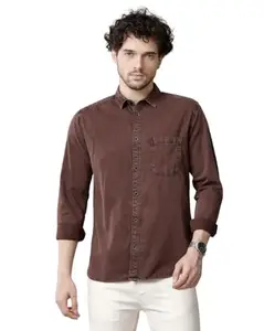 VOI Jeans Mens Brown Colored Slim Fit Shirt