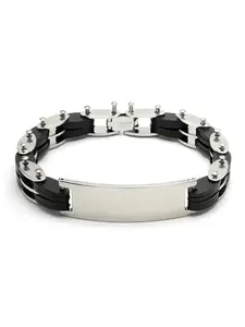 Karatcart Black and Silver Link Bracelet for Men (55038128)