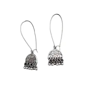 Vintage Style Jhumka Drop Earrings, Silver-Toned, Traditional Dome Design with Beaded Accents